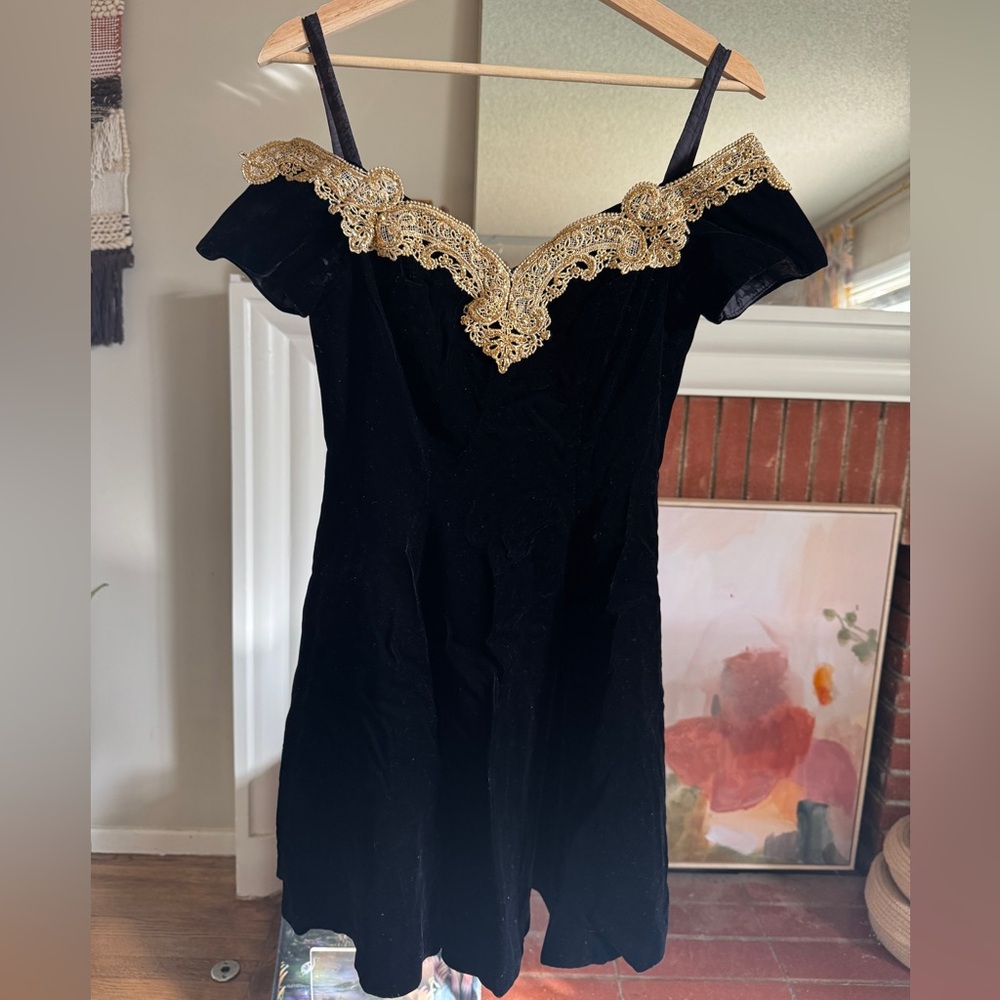Velvet off the shoulder vintage mini dress